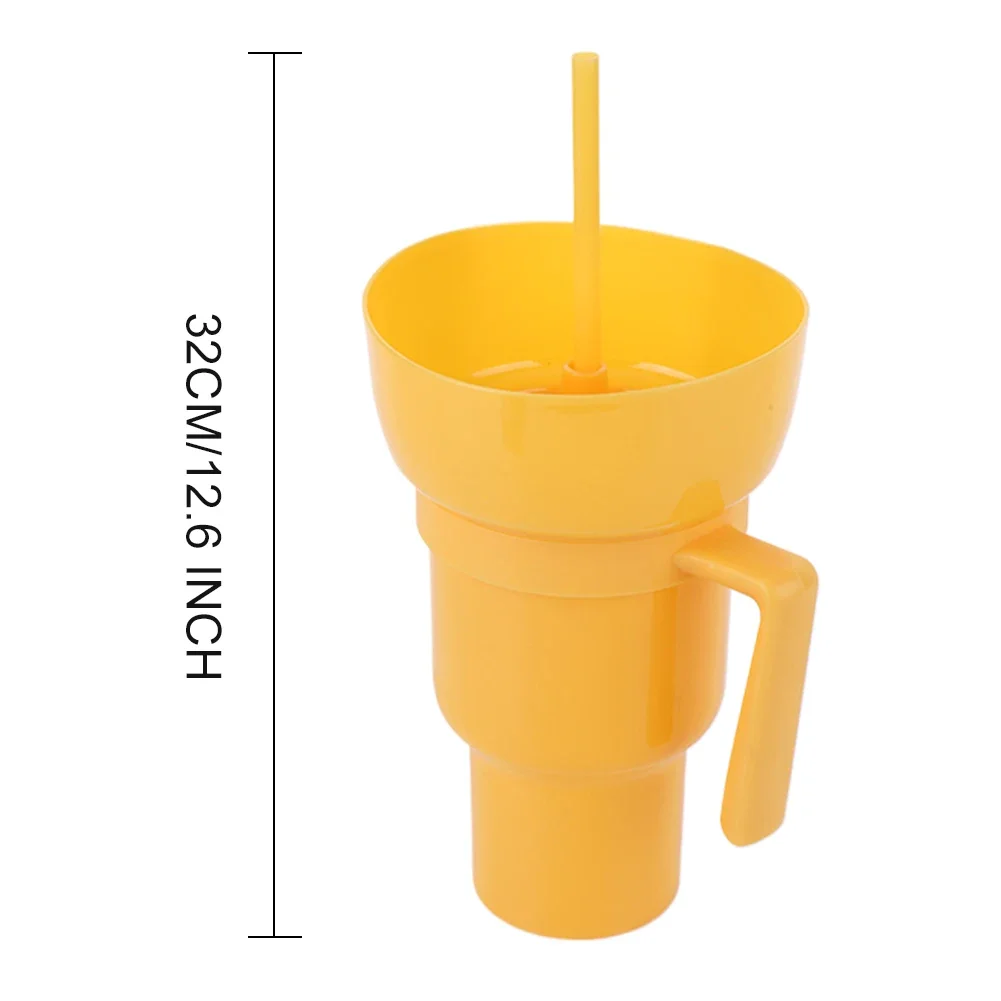 2In1 Stadium Tumbler with Snack Bowl with Straw, Travel Cup with Snack Bowl Leak Proof Snack and Drink Cup Portable Reusable