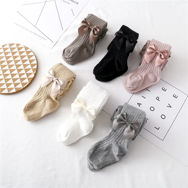 New Bowknot Tights For Girls Knitted Cotton Autumn Kids Girls Tights High Waist Children Pantyhose Baby Girl Toddler Pantyhose