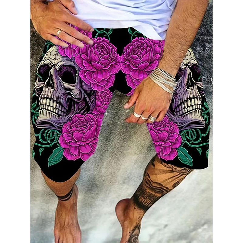 Fashion Skull Graphic 3D Print Beach Shorts Summer Men Women Oversized Surfing Board Shorts Swimwear Cool Trunks Kids Clothing