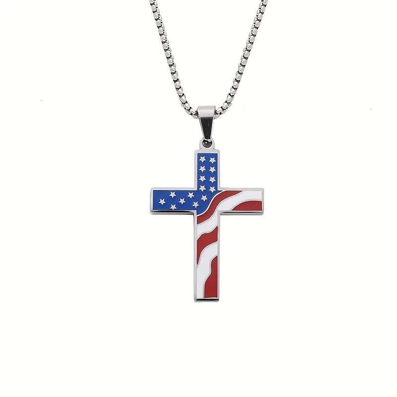 1 قطعة سلاسل الفولاذ المقاوم للصدأ العلم الأمريكي قلادة يسوع المسيح الصليب قلادة المينا الولايات المتحدة الأمريكية العلم الوطني المسيحية مجوهرات هدية #5