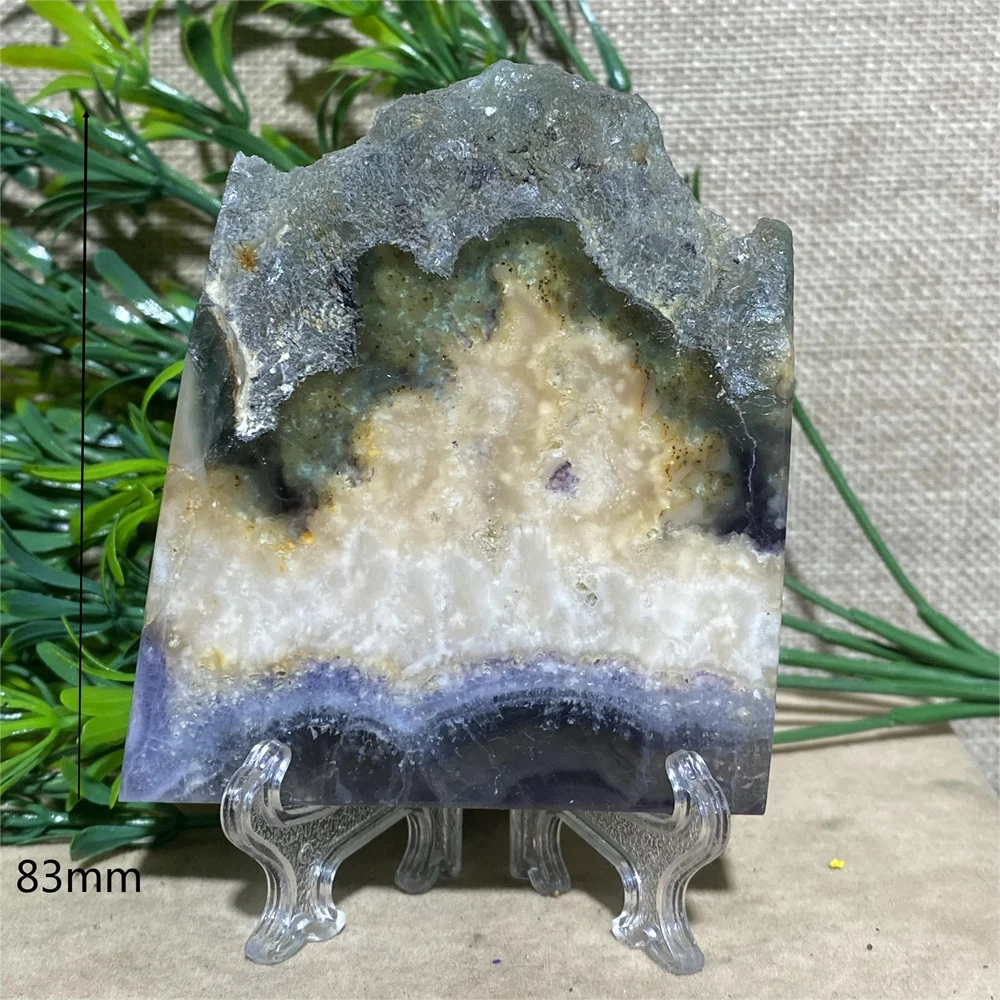 Crystal Natural Fluorite Slab Slice Quartz Point Free Form Reiki Geode Beauty Home Decoration Healing Minerals + Stand