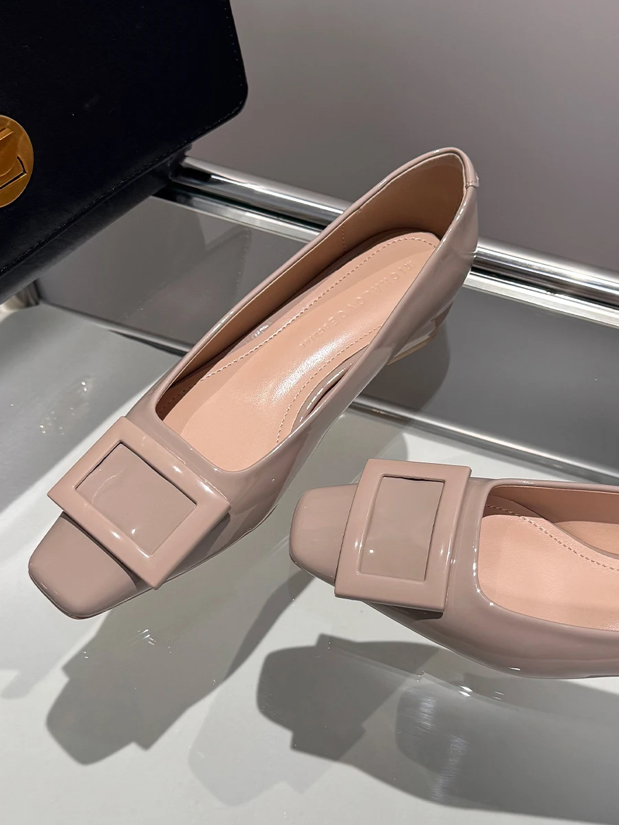 

Новые модные туфли-слипоны Ele Nude Color Square Head Flat Bot с низким каблуком и мягкой подошвой для повседневной носки, весна-осень