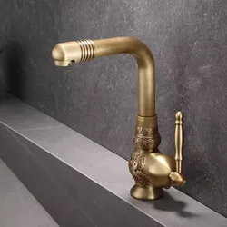 Antique Carved Bathroom Faucet Brass Basin Faucets Hot & Cold Bathroom Sink Faucet Deck Mounted Lavotory Faucet Mixer Water Tap
