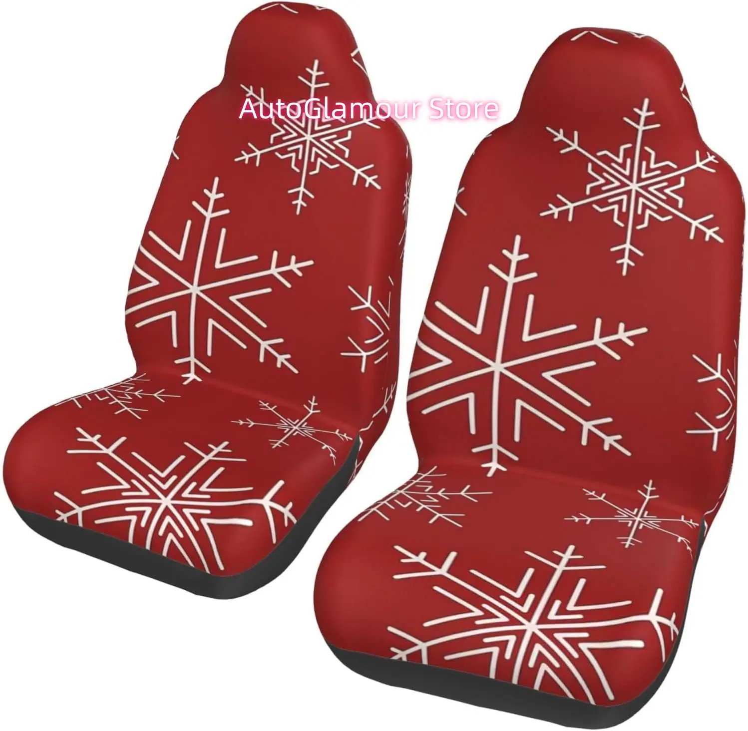 Snowflakes Red 2-Piece   Seat Cover Complete Set - Elastic Seat Protection Cover for Cars, Trucks, Suvs, and Trucks