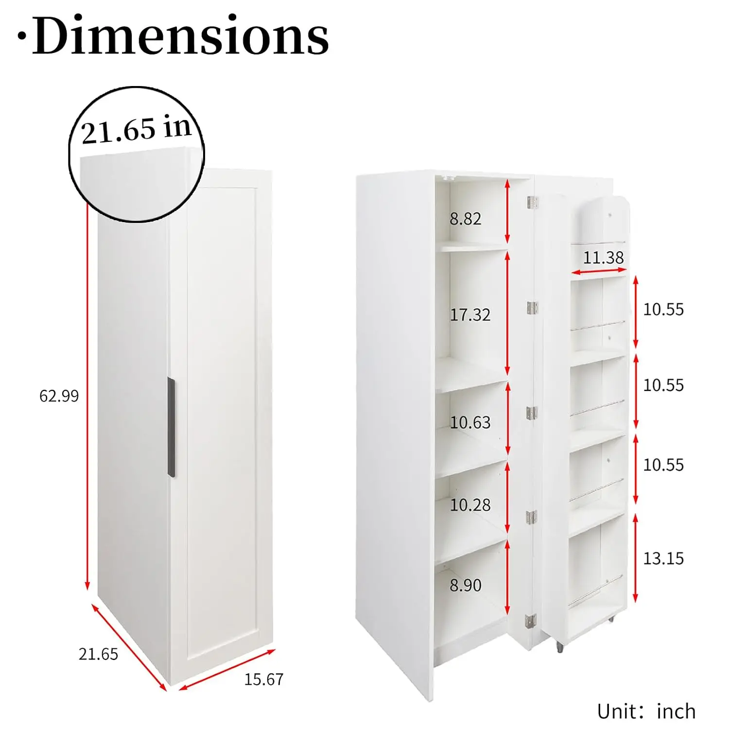 22in Deep Kitchen Pantry Cabinet with Doors & Adjustable Shelves Tall Cupboard Wheel Support, Customized