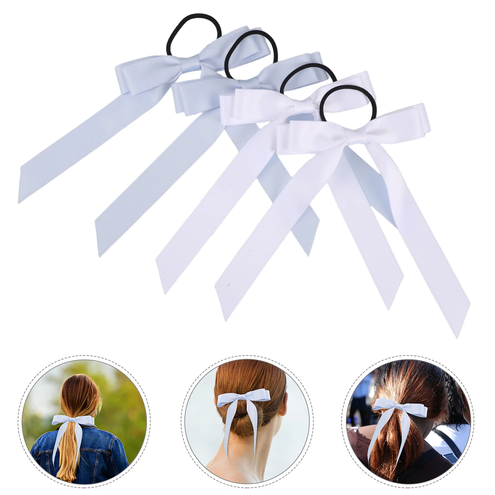 

4 Pcs Girls Ribbon Headb Silk Satin Bow Hair Ties Elastic Ponytail Holders Accessories Women Girl Long Bows Fashionable