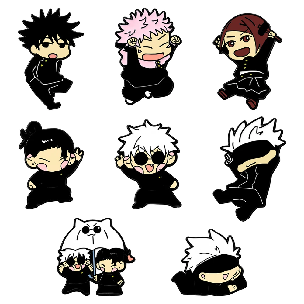 Conjunto de 8 Broches de Anime: Pins de Metal em Liga com Design Fofo de Itadori Yuji e Gojo Satoru para Colecionáveis