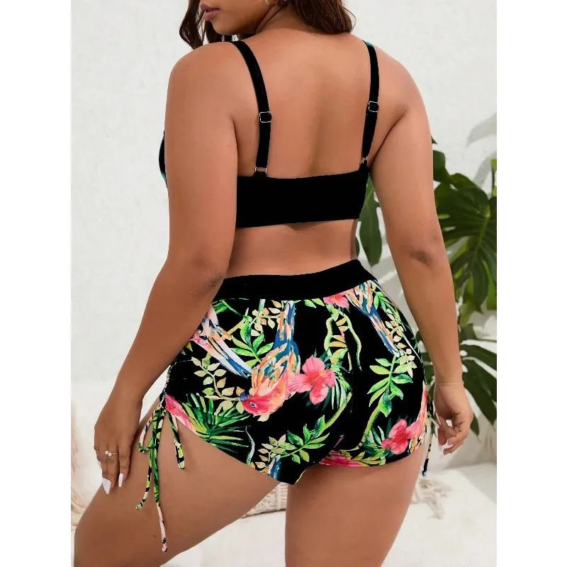 2026 Patchwork Strapped 2 Piece Plus Size Bikini Women High Waist Push UP Swimsuit Brazilian Beach Chubby Bathing Suit