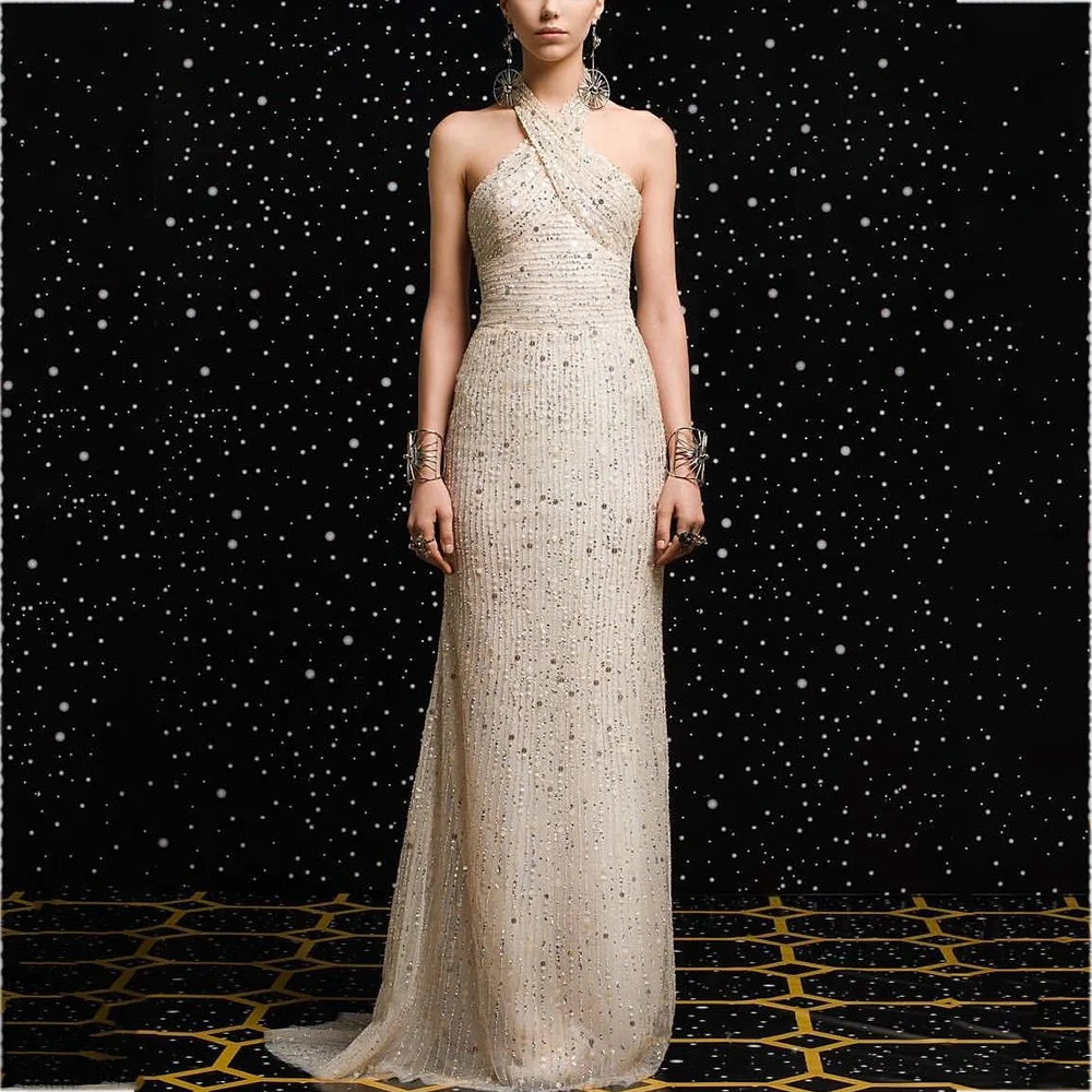 

Latest Design Mermaid Prom Dress For Women Shiny Sequined Criss-Cross Sleeveless Floor Lengrh Formal Party Gala Evening Goan