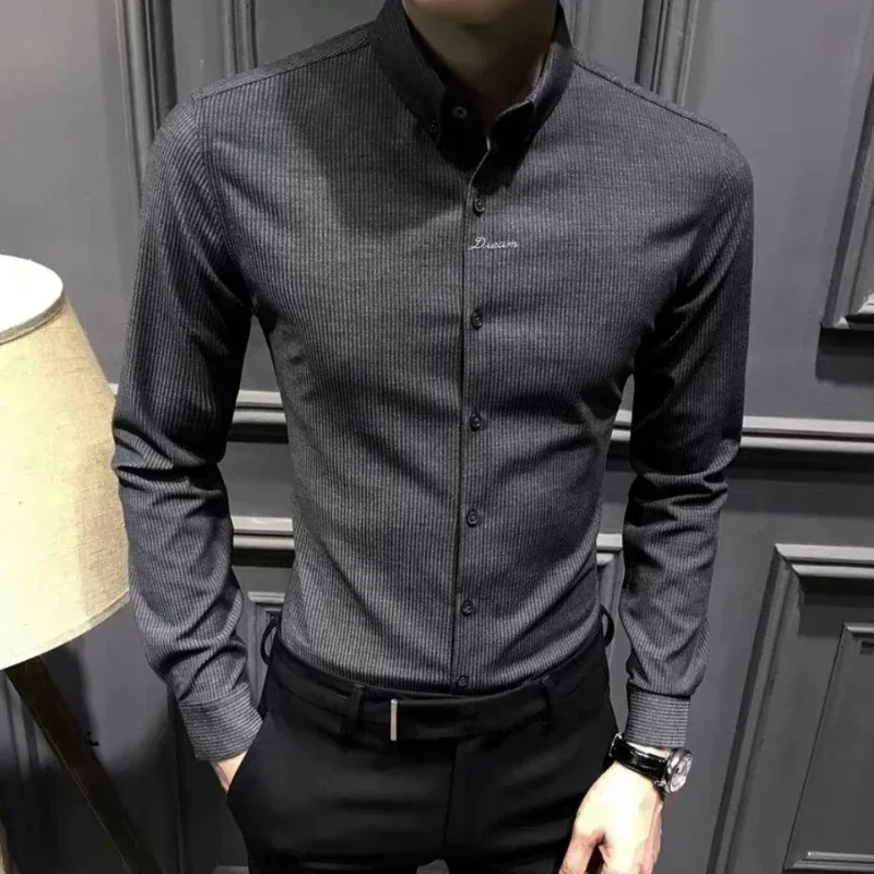 Shirts For Men Business Striped Plain Man Shirt Fashion 2024 With Collar Sale Cheap Things Stylish Hot Aesthetic Regular Brand