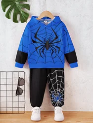 4-7 Years Kids Boy 2PCS Clothes Set Spider Pattern Hooded Long Sleeve Hoodie+Pants ChildrenAutumn， Fashion， Trend Sports Outfit