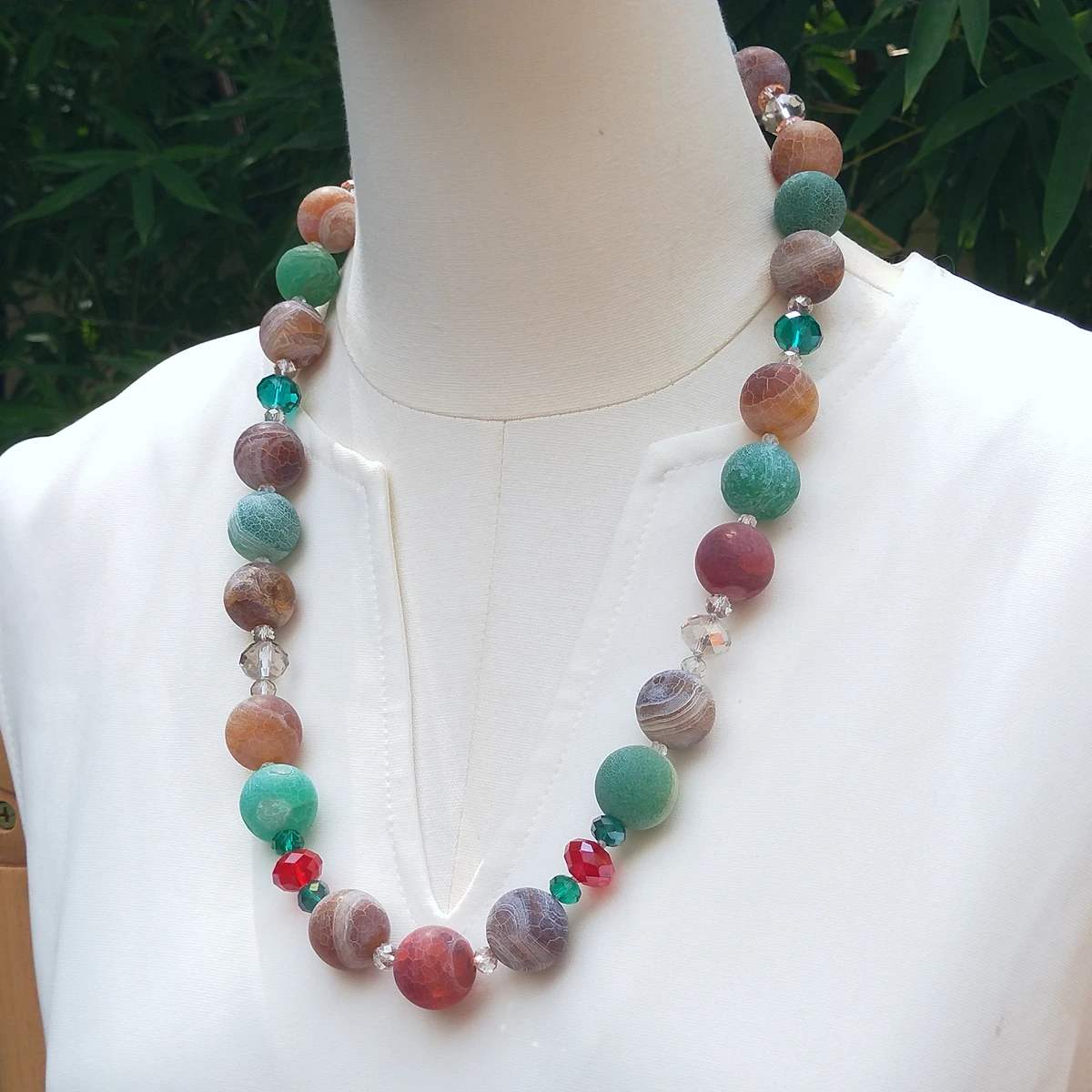 Lii Ji Real Stone 16mm Matt Agate Crystal Mutil Color Necklace 67cm Stock Sale Women Jewelry Gif