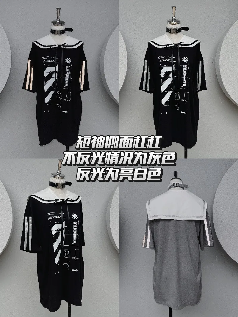 일본 마이네 시리즈 기계 회로 3색 탑 티셔츠 세일러 칼라 가짜 칼라 순면 타이 반팔 탑 티셔츠