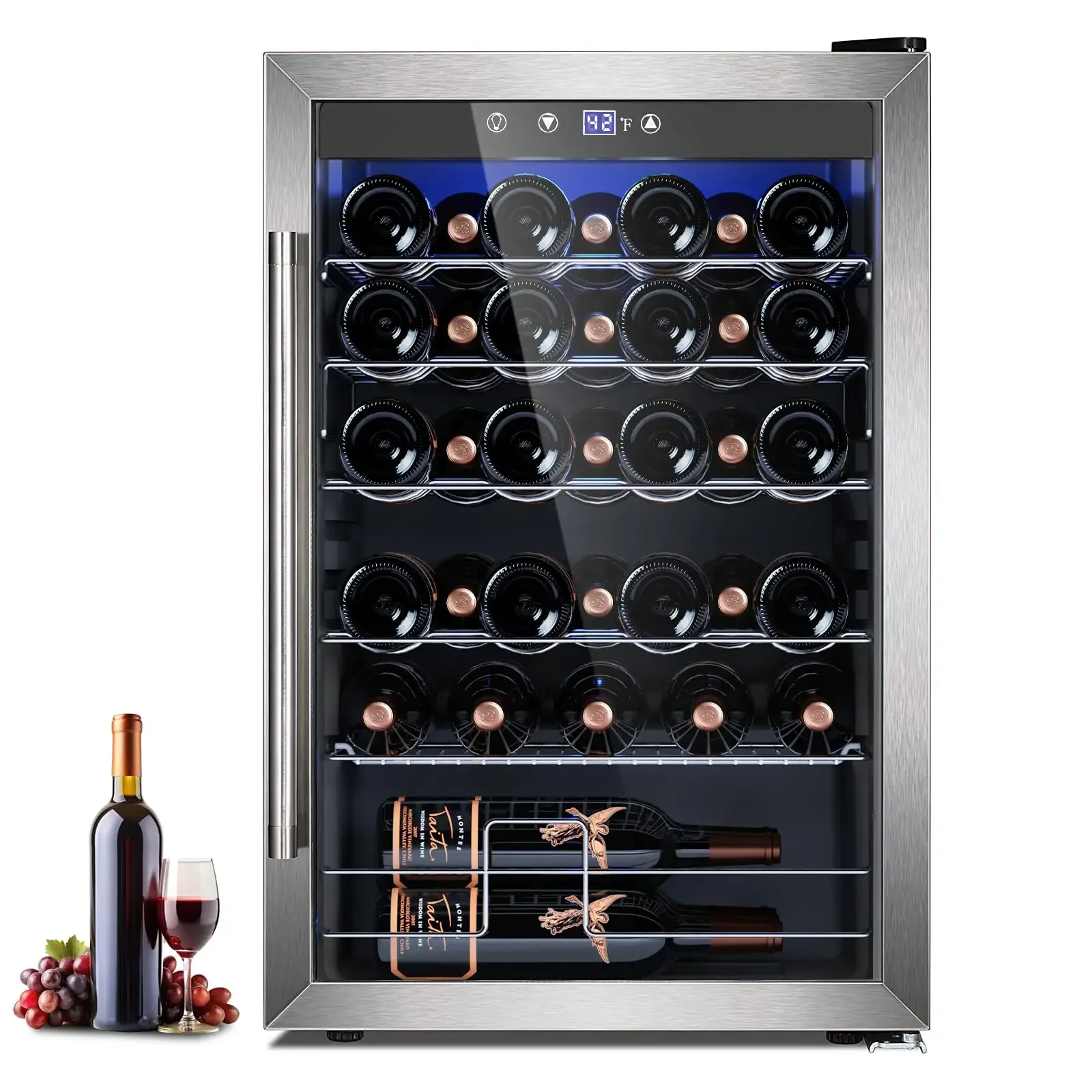 4.4 Cu.ft Wine Cooler Refrigerator, 37 Bottle Freestanding Cabinet Wine Cellars, Wine Fridge with Glass Door for Home