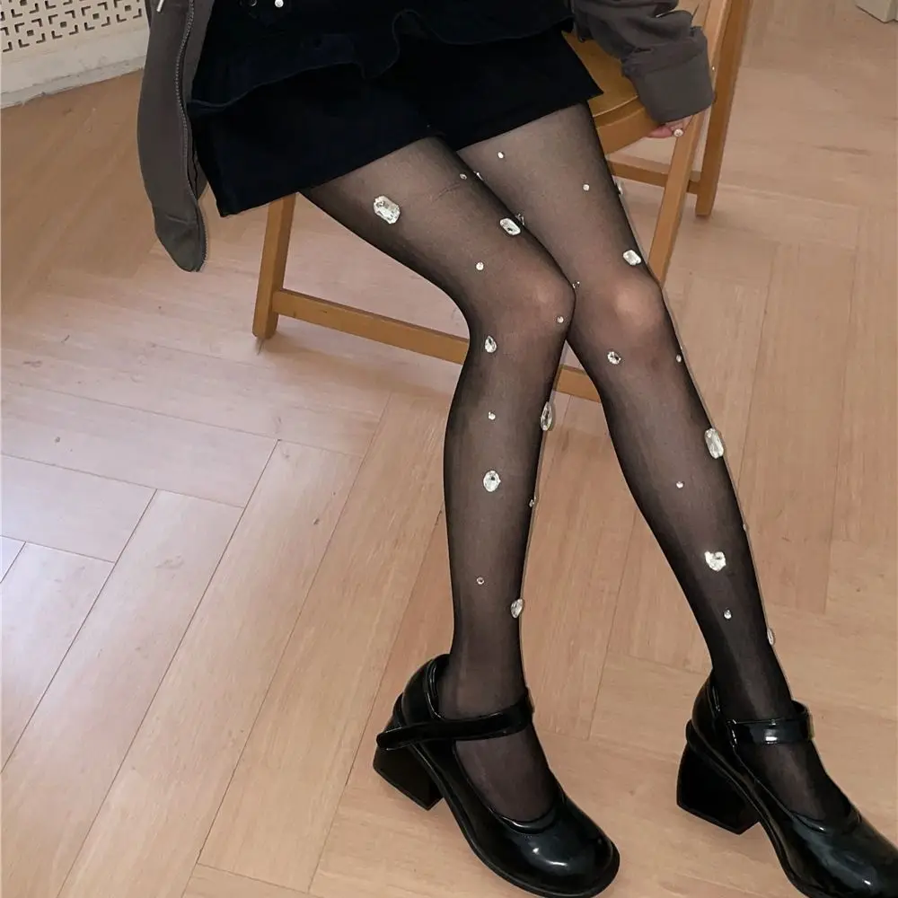 Stretchy Thin Rhinestone Pantyhose Tights Black Silk Socks Crystal Stockings Full Foot Sexy Pantyhose Party