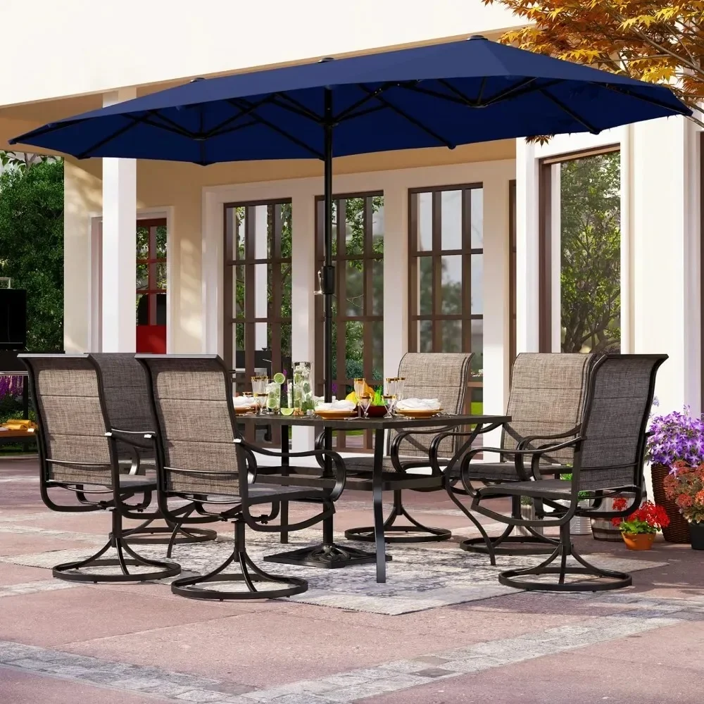 13ft Outdoor Market Umbrella Double-Sided Twin Large Patio Umbrella with Crank, Navy Blue