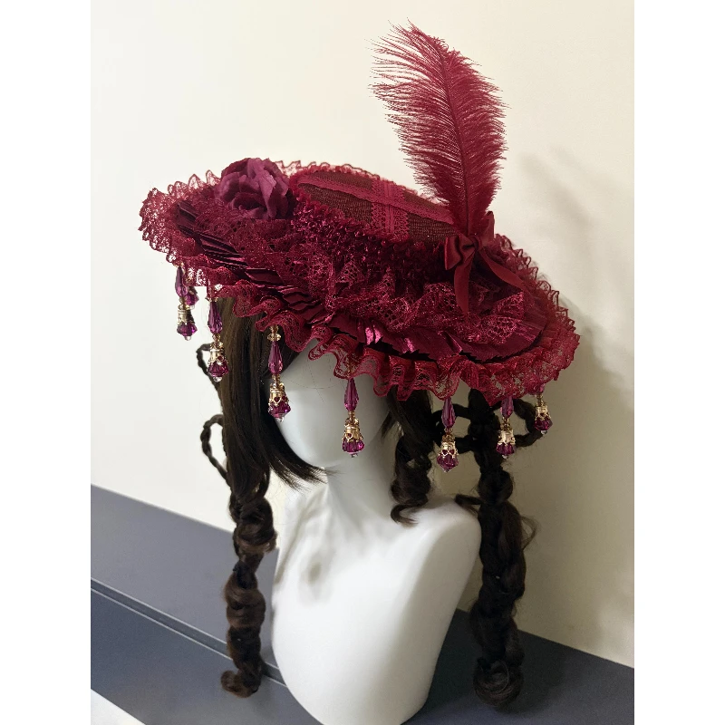 Harajuku Widow Hat for Women Lolita Headdress for Cosplay Dark Victorian Cap with Feather Party Decor Gothic Bonnet Party Prop