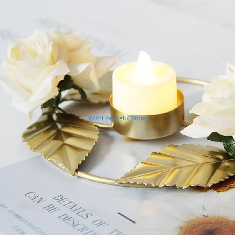34YA Wrought Iron Holder Artificial Rose Candlestick Wedding Party Supplies