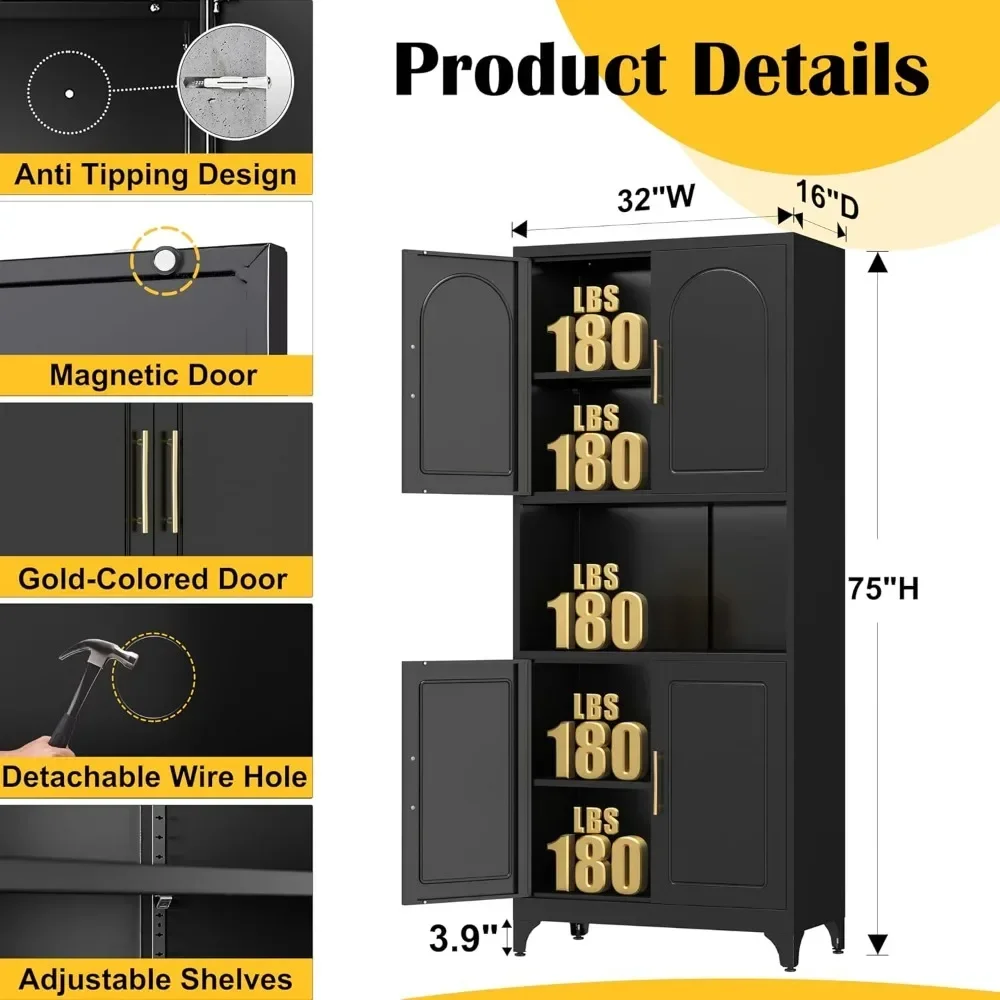 خزانة تخزين مخزن المطبخ بطول 75 بوصة مع حامل ميكروويف وخزانة معدنية وأربعة أبواب وأرفف قابلة للتعديل لتنظيم المطبخ #3