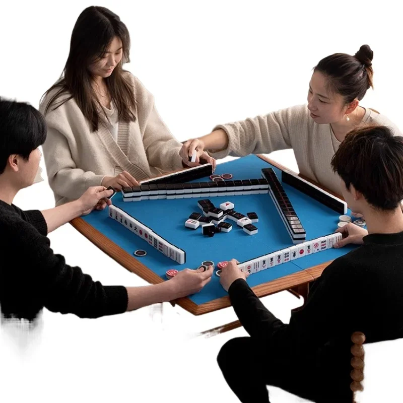 Hand rubbing mahjong table, desk integrated multi-functional dual-purpose foldable dining table, solid wood household square