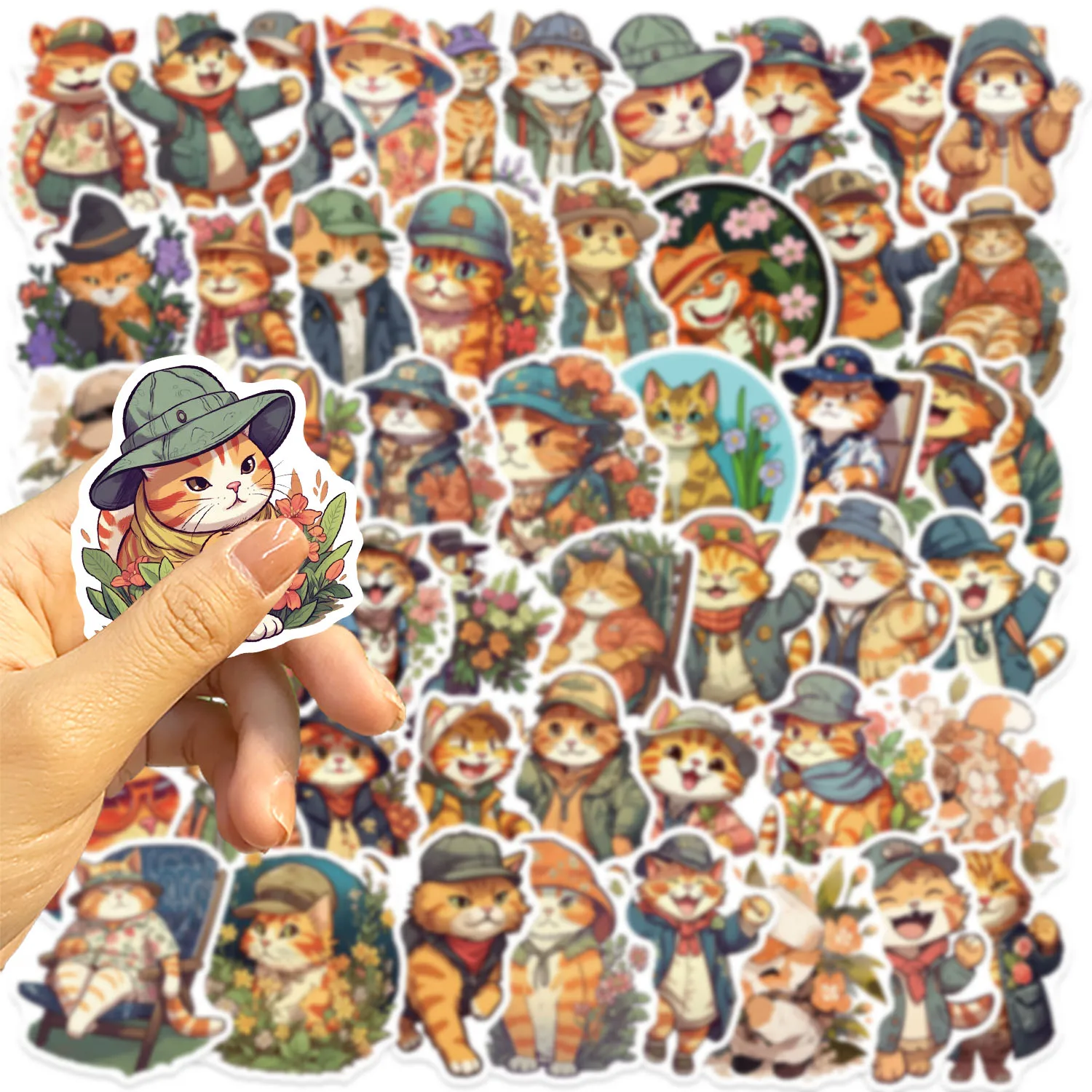 50PCS Fun Cartoon orange color cat Graffiti Stickers Scrapbooking Collage Material Phone Cases Guitar Notebooks DIY Decorative