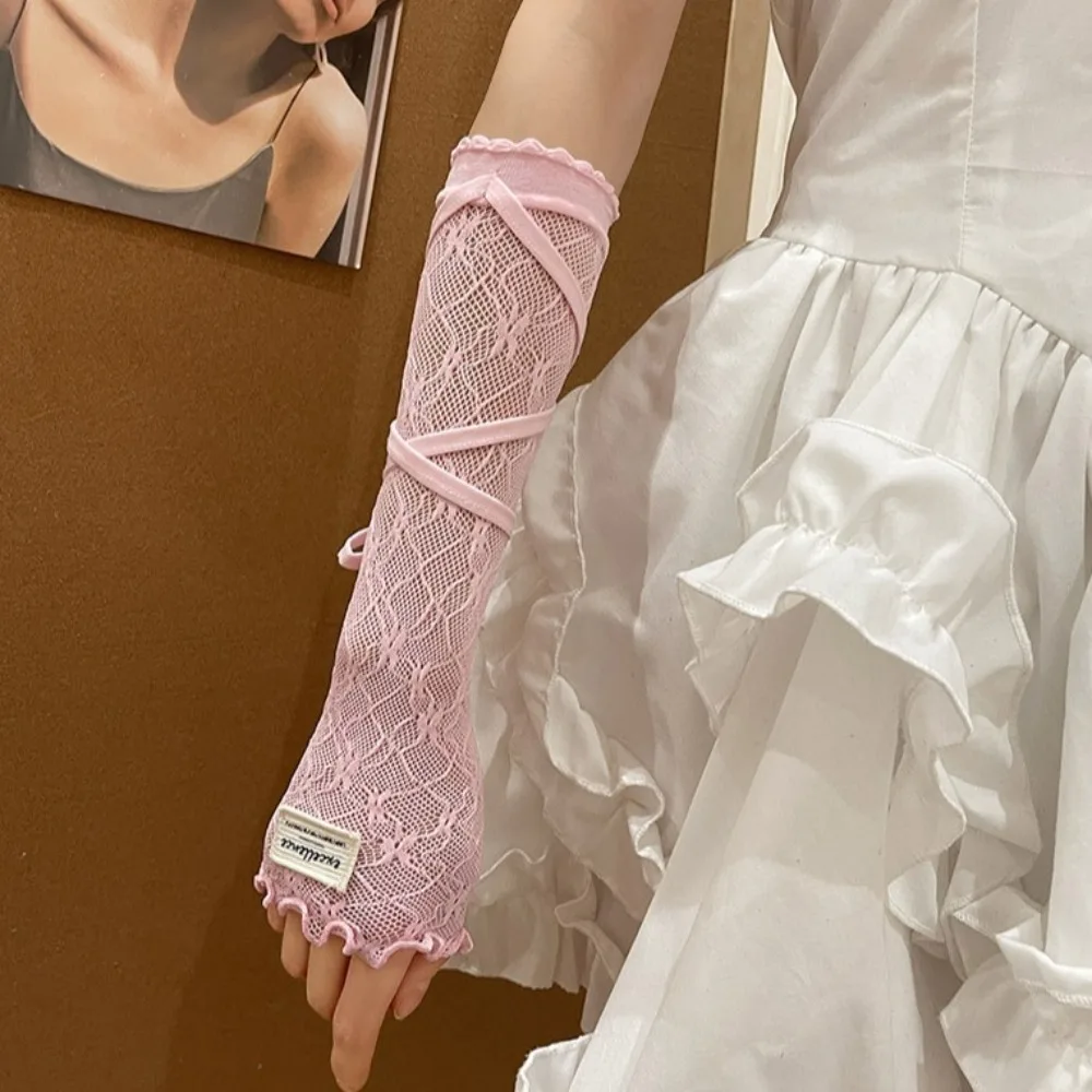 

Lolita Elastic Y2K Lace Arm Sleeves Ribbon Korean Style Ballet Style Arm Covers DIY Sweet Fingerless Gloves Girl Party