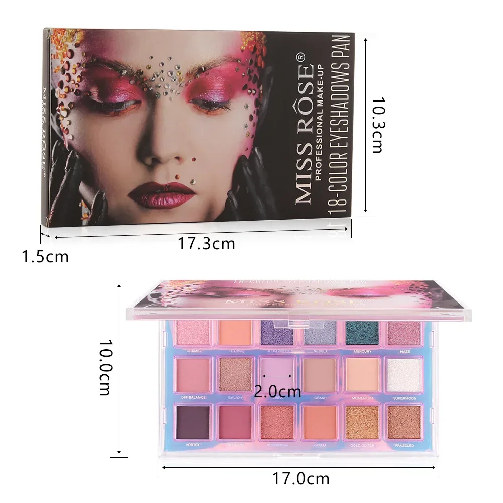 Hochwertige MISS ROSE 18-Farben-Diamant-Nude-Lidschatten-Palette, Make-up-Pigment, seidig glatt, matt, schimmernd, Lidschatten-Kosmetik