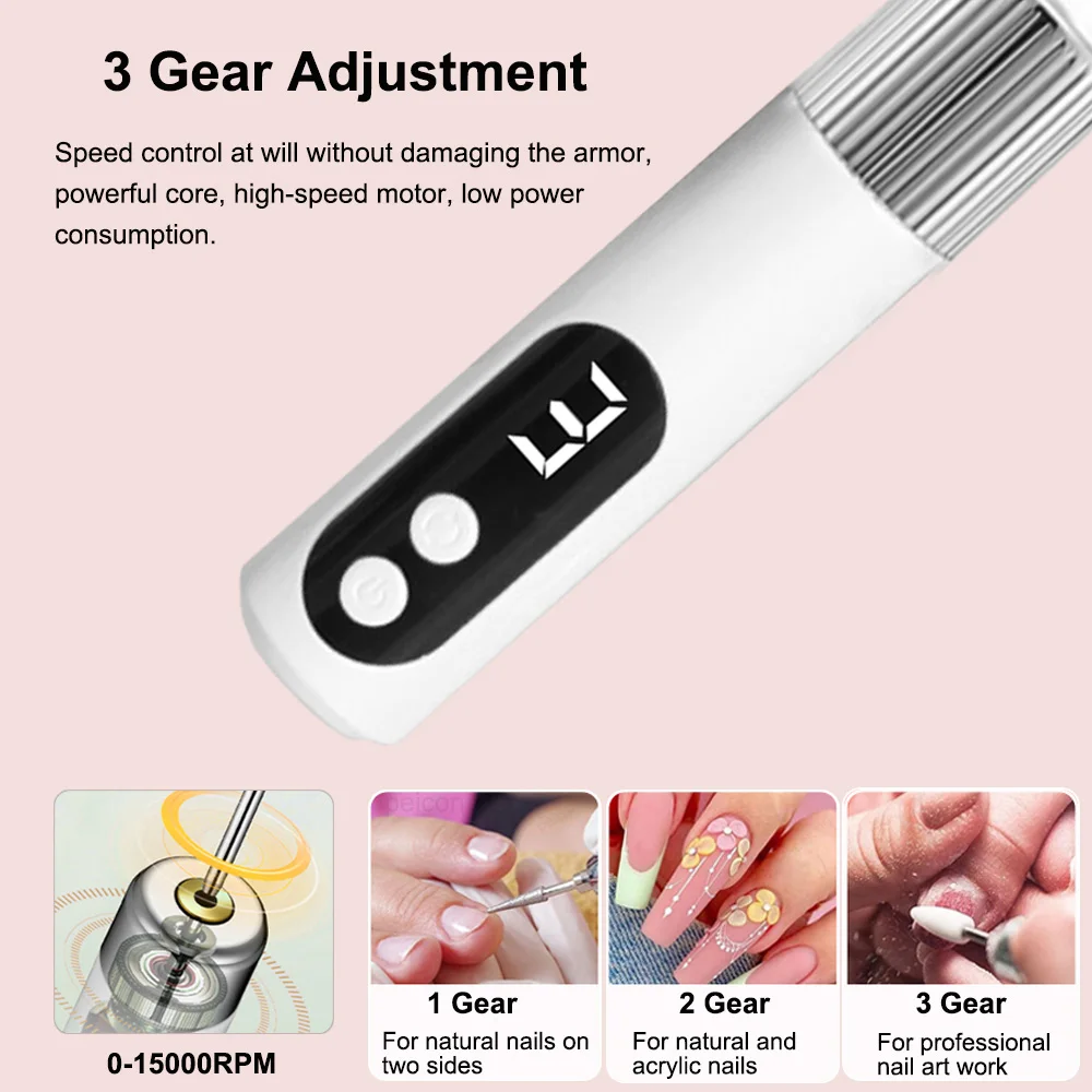 15000rpm Electric Nail Drill Machine For Nails Manicure Sander File Professional Nails Gel Grinding Rechargeable Nail Polisher