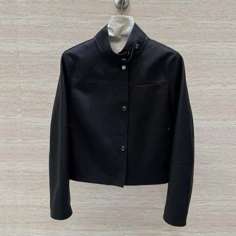 genuine leather jacket short length 2026 new fashion Soft and gentle Lychee-patterned sheepskin grey  black