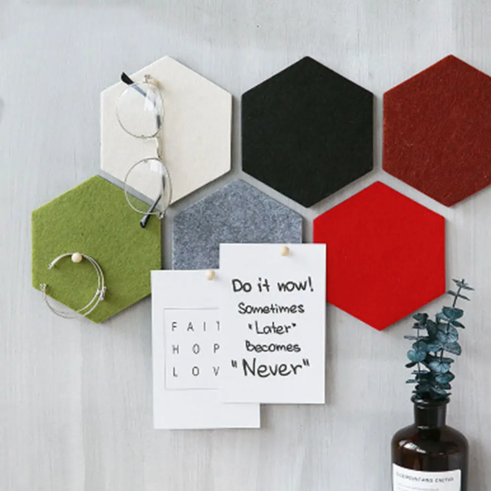 

6Pcs Black Hexagon Adhesive Felt Tile Tear Stick Message Board Wall Sticker for Home Office Bedroom Decor DIY Background with