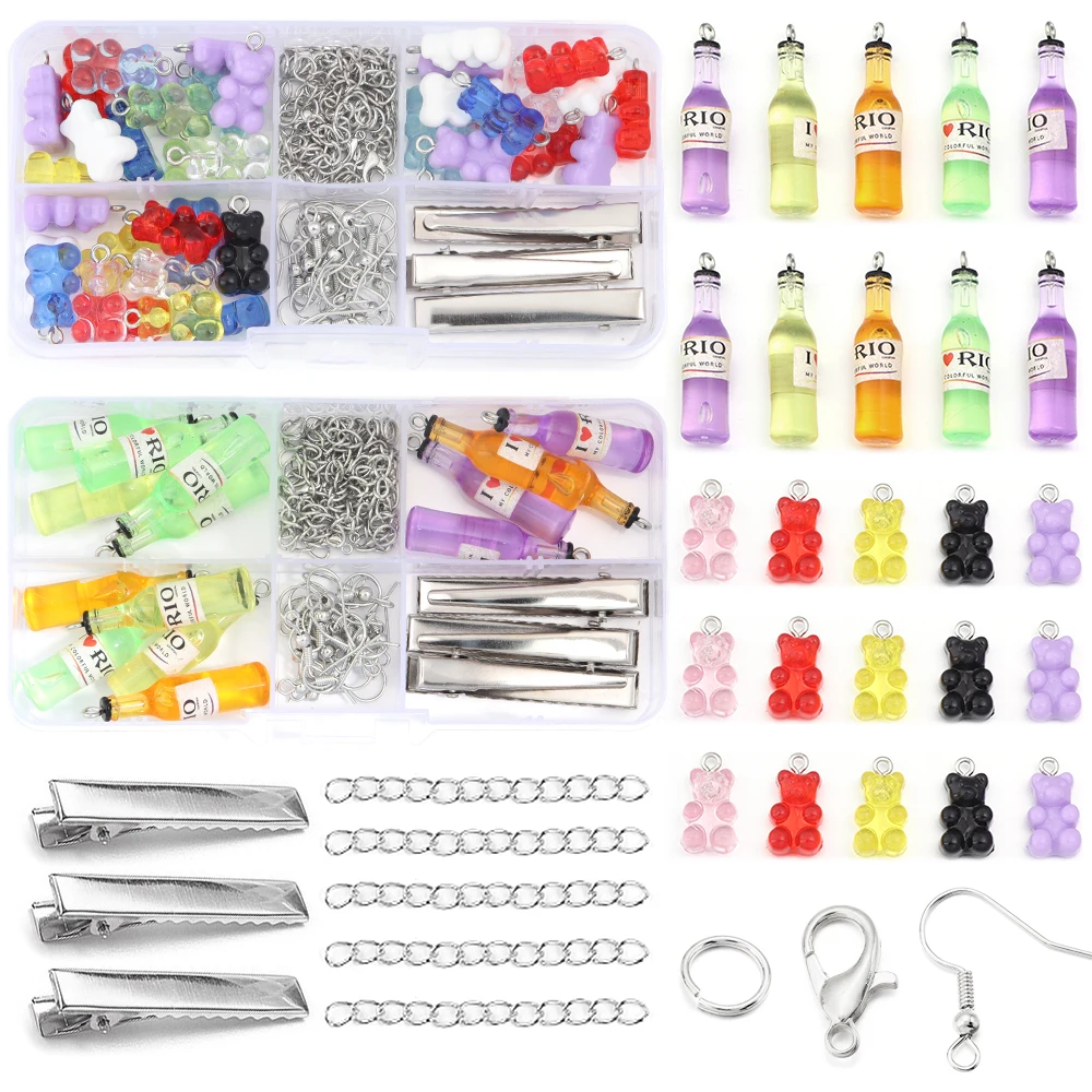 10 Gitter mehrfarbige Acryl Mini Bär Anhänger Weinflasche Charm Anhänger für hand gefertigte Schmuck herstellung Kits DIY Ohrringe Schlüssel bund