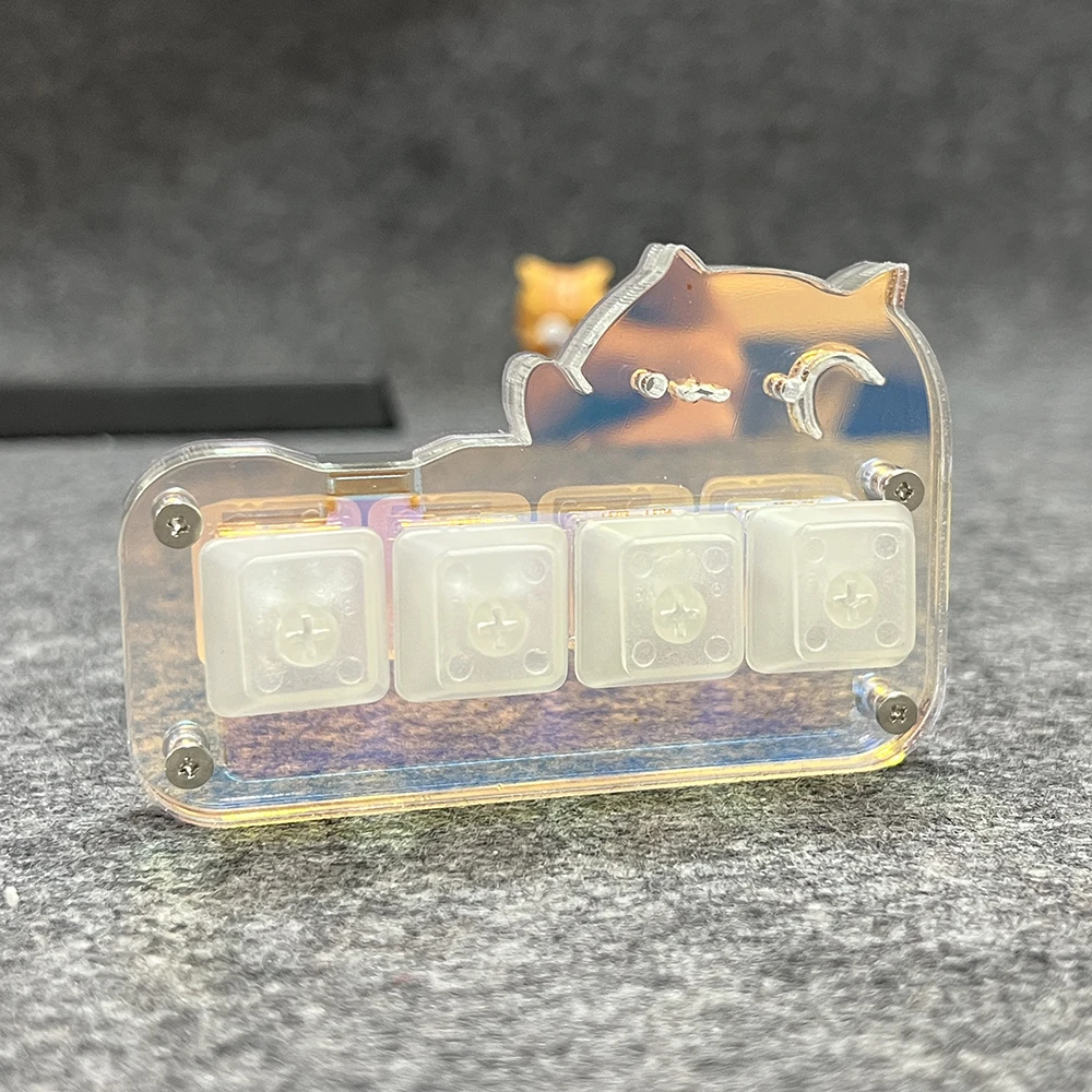 RGB Backlit DIY Gradient Keyboard 4 Key Programmable Macros Cute Cat Keypad Transparent Mechanical Crystal New
