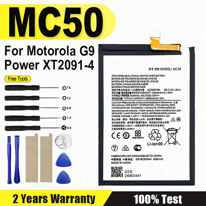 

Original MC50 6000mAh Battery For Motorola G9 Power XT2091-4 Batteries Smart Phone Batteria With Free Tools