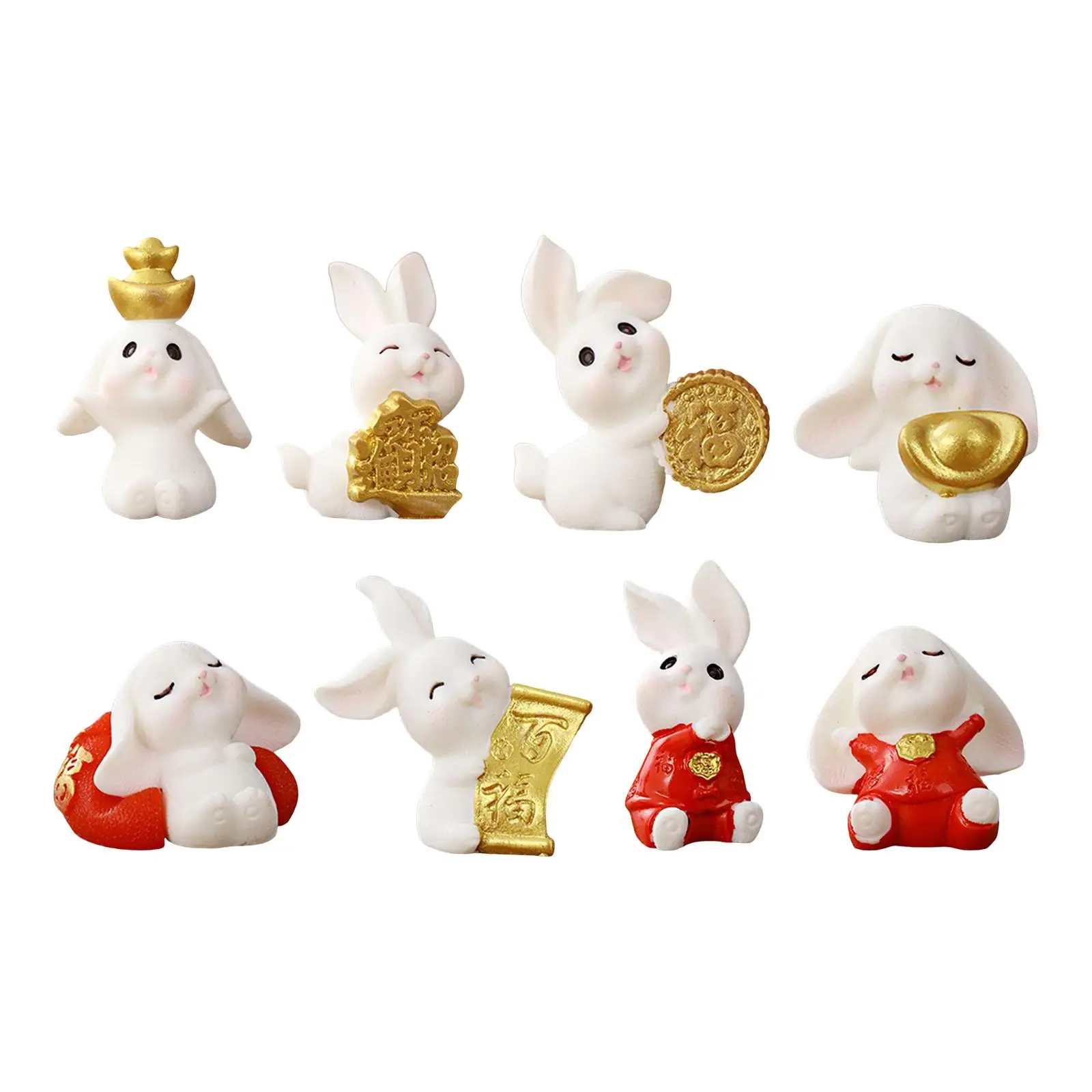 Chinese Style Rabbit Statue Desktop Ornament Small Bunny Figurine Sculpture for Table Store Gardening Decor Birthday Gift