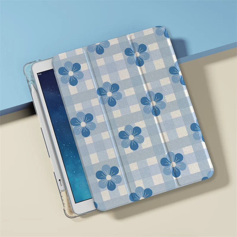 

Blue grid Plum blossom Tablet Case For Apple iPad Air 3 10.2/10.5 2024 11 inch Air5/4 10.9 iPad 5/6/7/8/9 Gen 9.7 mini 6/5 Cases