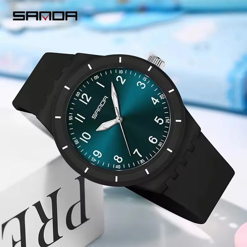 SANDA 9075 ساعة كوارتز نسائية كاجوال بسيطة مقاومة للماء بحزام سيليكون مضيء كاجوال موضة ساعات كوارتز للفتيات والفتيان