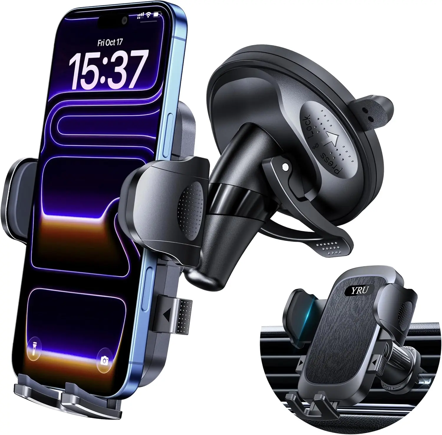 

Upgraded Car Phone Holder with Anti-Shake Suction, 360° Rotation, Strong Grip for iPhone Samsung