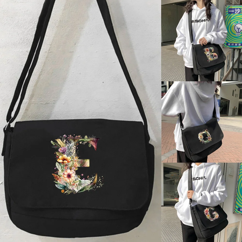 2023 Trendy Floral Letter Print Large Capacity Travel Versatile Crossbody Bag for Men/women Simple and Lazy Canvas Shoulder Bag