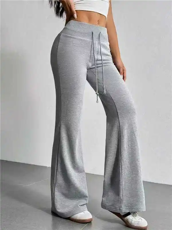 Damen-Hose mit hoher Taille, fließendem Schnitt, Kordelzug, weitem Bein, lässiger Sport-Sweatpants, lockere Passform, Streetwear, weich, Sommermode. – Detail 3