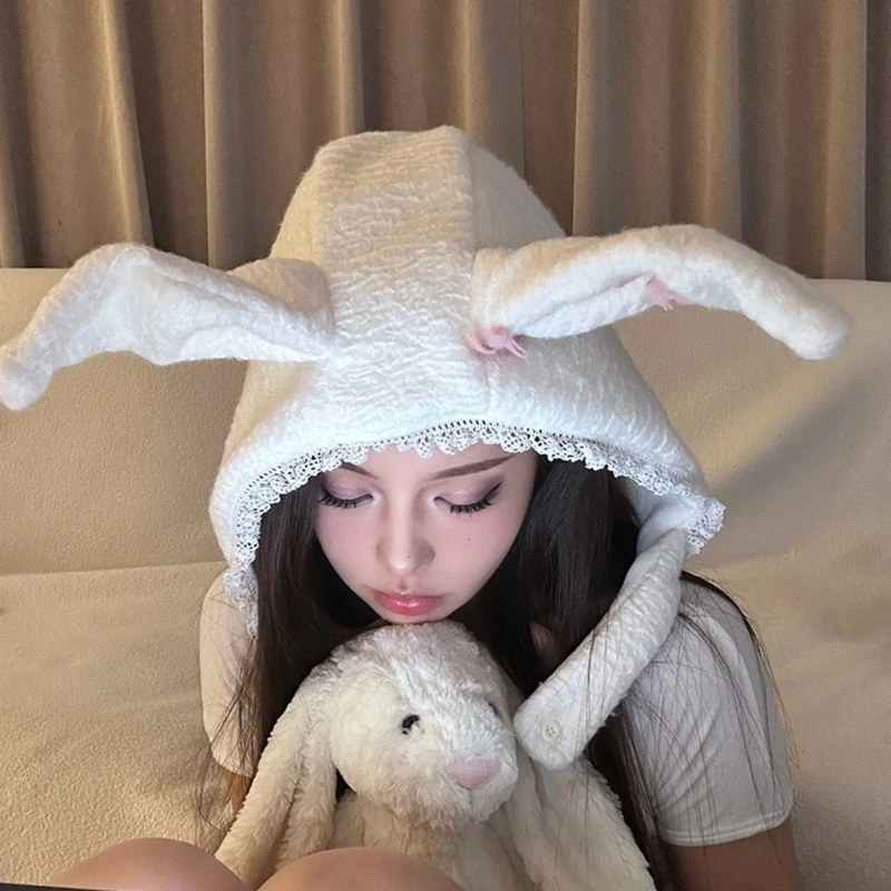 Furry Soft Rabbits Hat White Headwear for Women Winter Cycling Climbing Skiing Drop Shipping