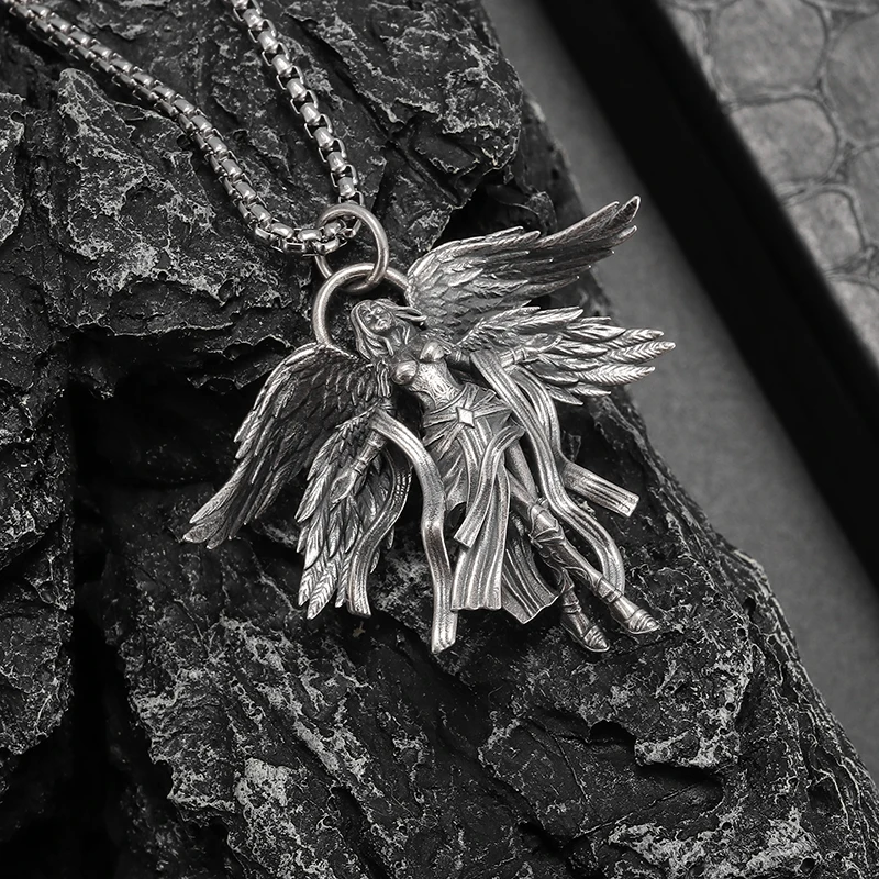 Fashionable Four Winged Goddess Girl Pendant Necklace Retro Punk Lucky Amulet Jewelry Gift for Men and Women