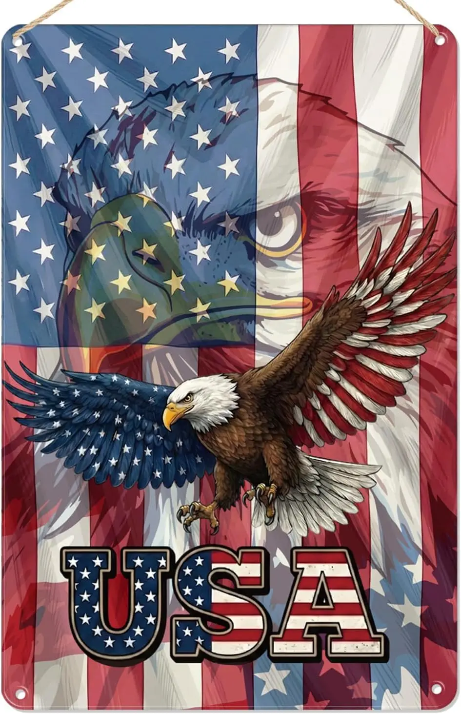 250th Anniversary USA Tin Sign - Shejdgart American Flag Eagle Vintage Metal Sign 1776-2026 Patriotic Freedom 4th of July Wall D