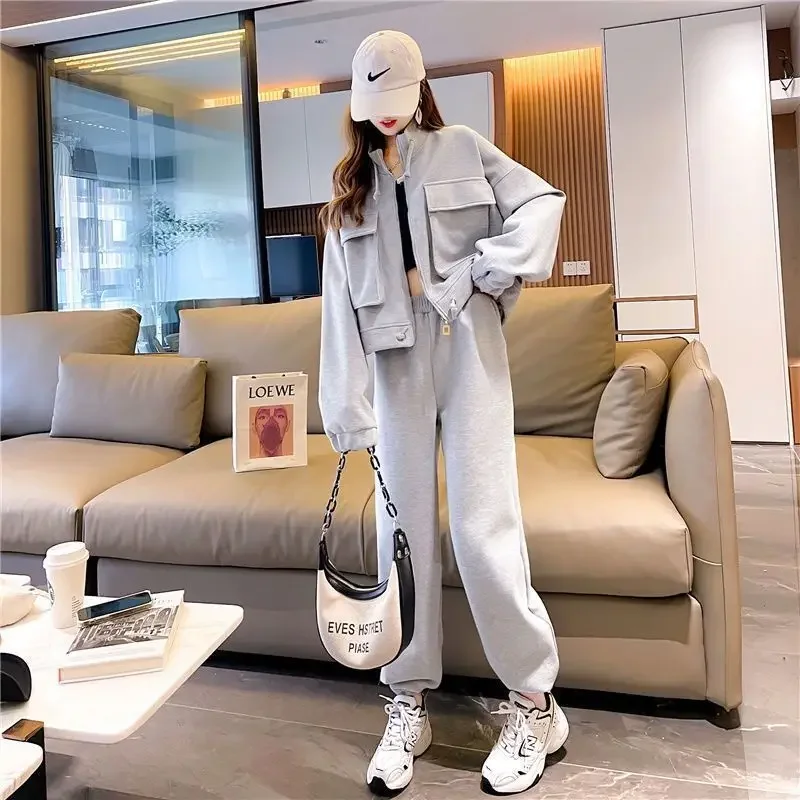 Sports Suit Women 2024 Autumn New Trendy Casual Overalls Women's Korean Loose Cardigan Sweatshirt Jacket Sweatpants 2 Piece Sets