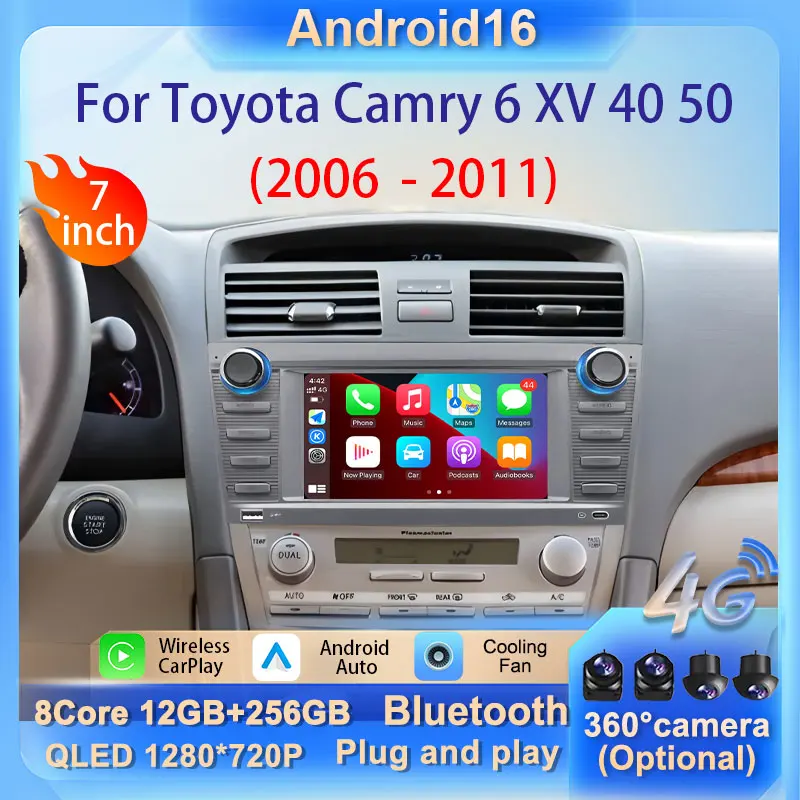 

GPS-навигация и мультимедиа для Toyota Camry 6 XV 40 50 2006-2011: Видео, CarPlay, автомагнитола Android 16, автоплеер, стереосистема, 4G, Wi-Fi