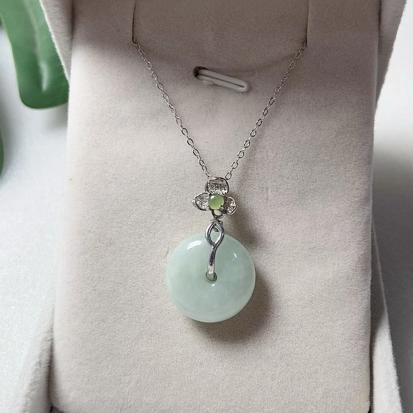 925 sterling silver Jade Pendant Necklace,  Donut Jade, Real Jade Gemstone, Personalized Jewelry Gift Christmas, Green Emerald C