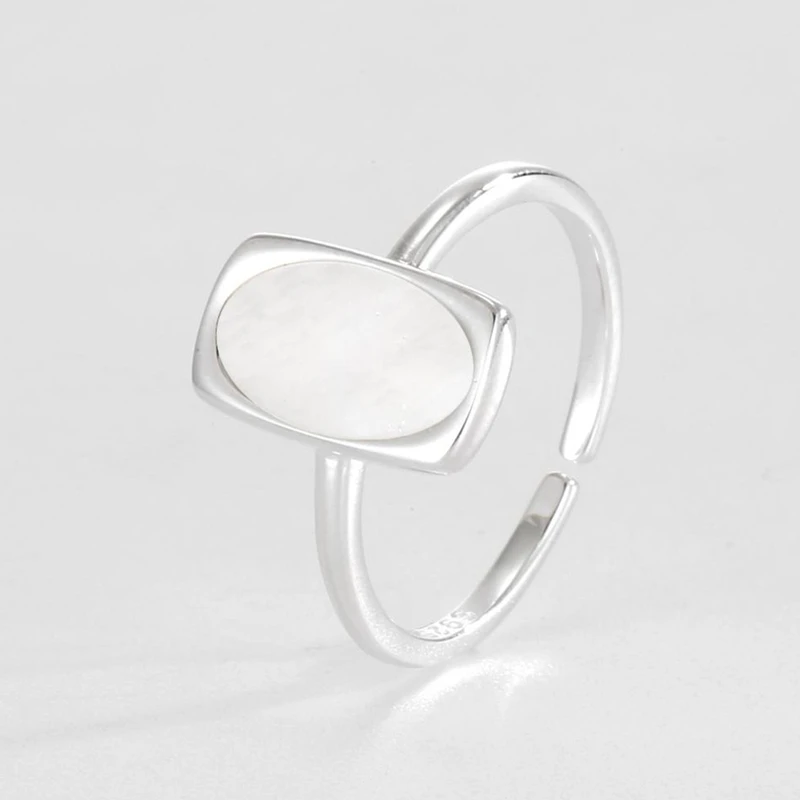 White Mother of Pearl 925 Sterling Silver Resizable Rings For Women Simple Geometric Minimalism Chic Ring 2024 New Party Gift