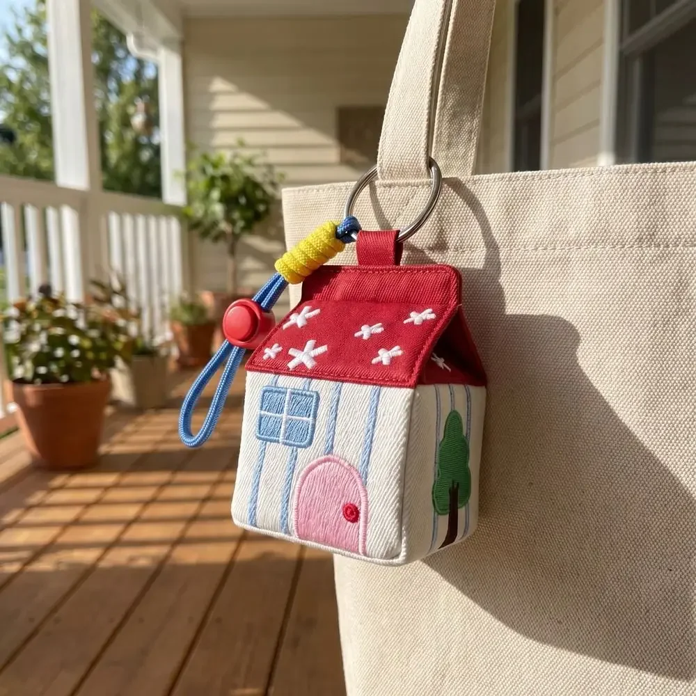 Cute Cartoon House Earphone Storage Bag Large Capacity Mini Embroidery Coin Purse Portable Zipper Pouch Accessories Holder