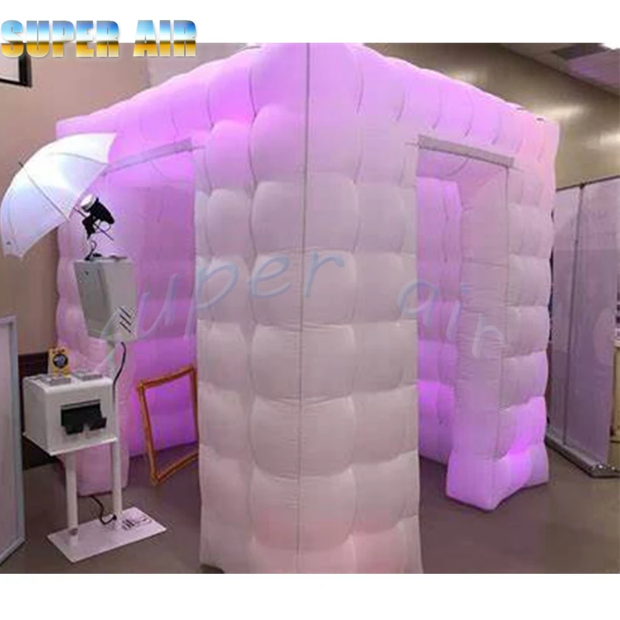 New design portable colorful led lighting  white inflatable photo booth cube with two doors for sale