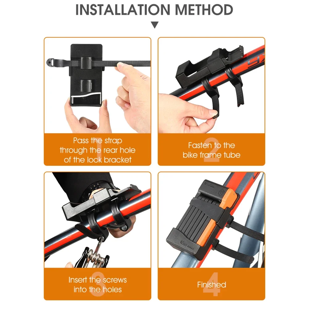 WEST BIKING Bicycle Chain Lock Portable Bike Safety Lock Anti-theft Waterproof Easy Installation for Scooter Electric Bike