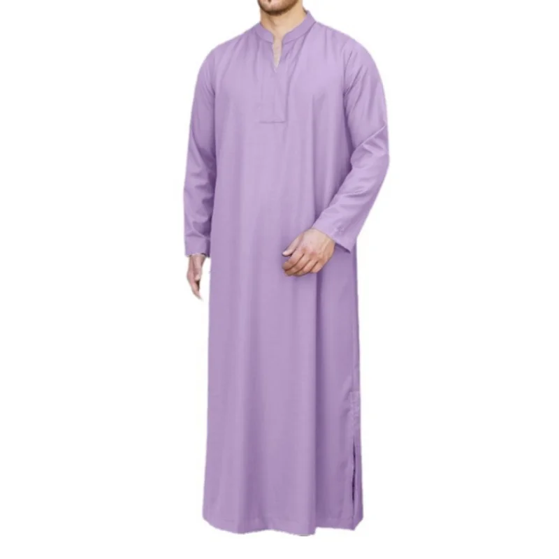 Men Muslim Shirt Robe Stand Collar Long Sleeve Islamic Arab Kaftan Streetwear Saudi Arab Thobe Indian Dress Robes Blouse